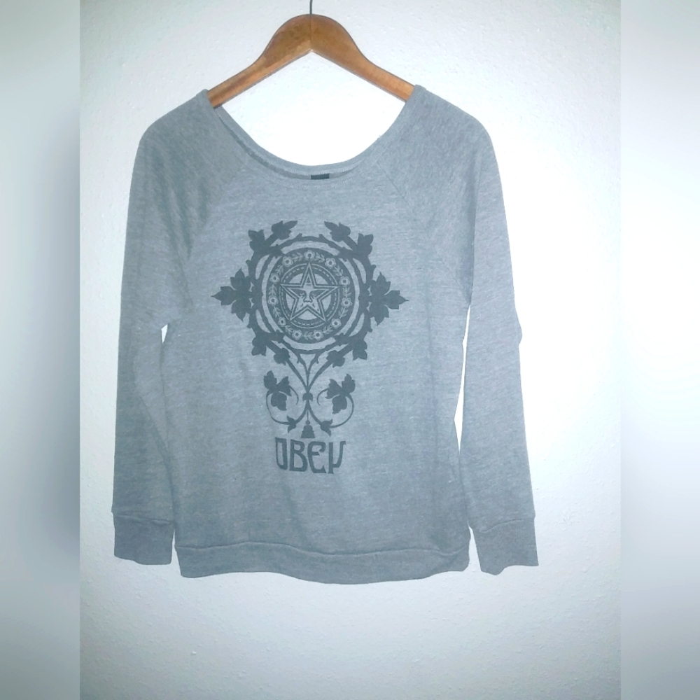 Obey S Logo Gray Sweatshirt Top